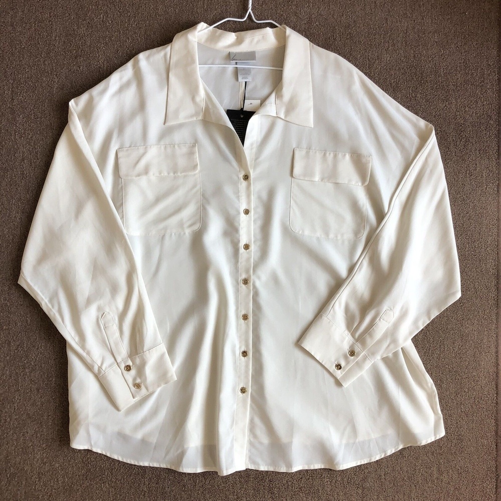 Lane collection ivory cream button up camp collared shirt modal blend career 3X